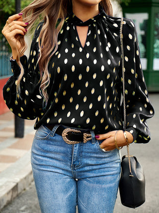 Gold Dot Print Temperament commuting polka dot blouse