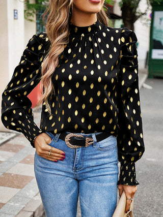 Women's Gold Dot Round Neck Long-Sleeved Blouse