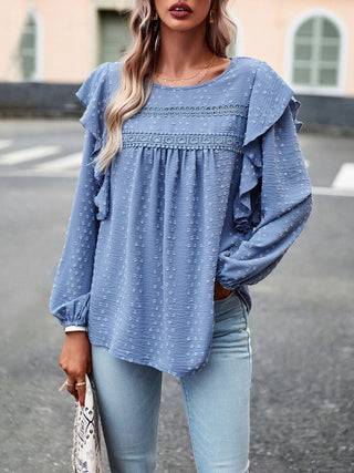 Elegant Ruffled Lace Blouse for Women