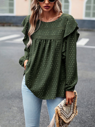 Elegant Ruffled Lace Blouse for Women