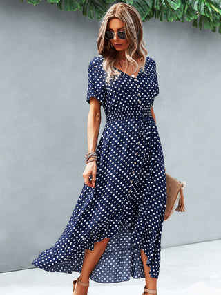 Women's Polka Dot Skirt Front Short Back Long Middle Length Swing Skirt Dress