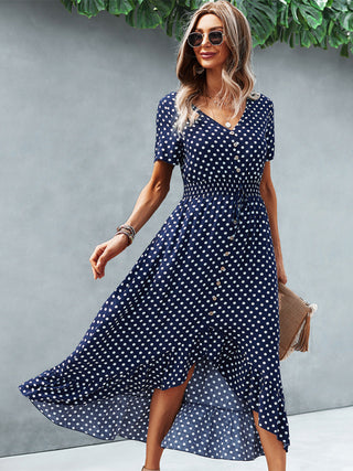 Women's Polka Dot Skirt Front Short Back Long Middle Length Swing Skirt Dress