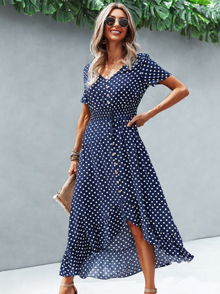 Women's Polka Dot Skirt Front Short Back Long Middle Length Swing Skirt Dress