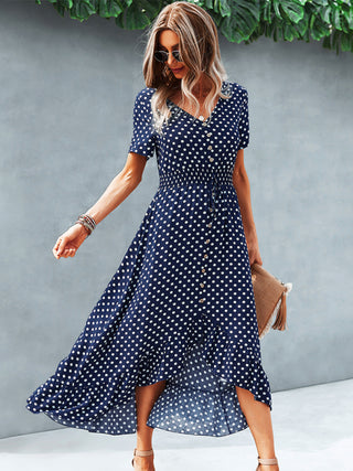 Women's Polka Dot Skirt Front Short Back Long Middle Length Swing Skirt Dress