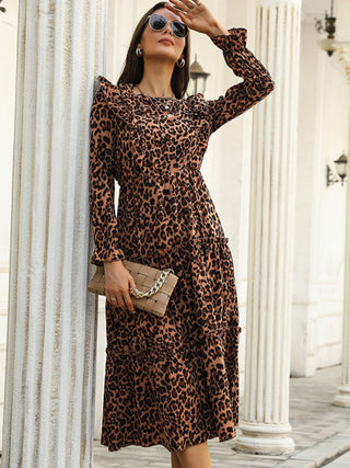 Leopard Long-sleeved Slit Dress for Women