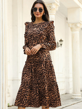 Leopard Long-sleeved Slit Dress for Women