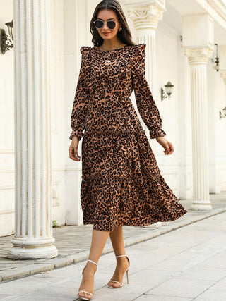 Leopard Long-sleeved Slit Dress for Women