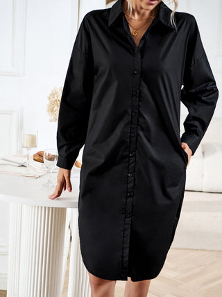 Women's solid color casual all-match long-sleeved shirt dress