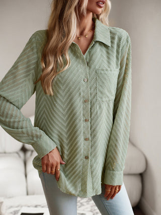 Elegant Jacquard Long-Sleeve Blouse for Women