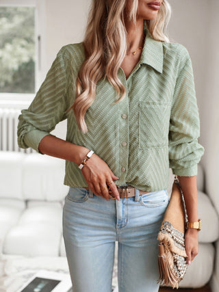 Elegant Jacquard Long-Sleeve Blouse for Women