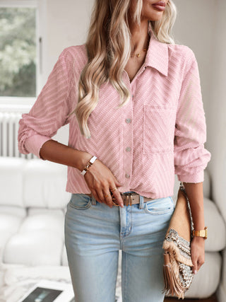 Elegant Jacquard Long-Sleeve Blouse for Women