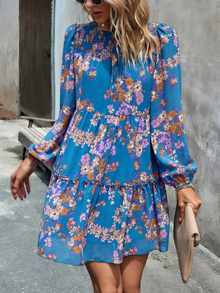 Floral Printed Chiffon Layered Dress for Women