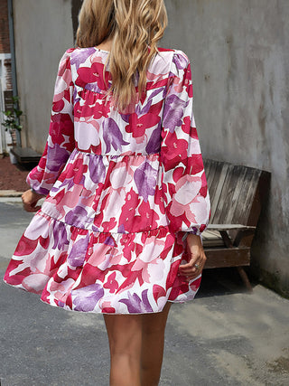 Floral Printed Chiffon Layered Dress for Women