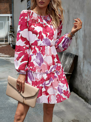 Floral Printed Chiffon Layered Dress for Women