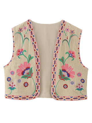 Embroidered Cardigan Vest for Women