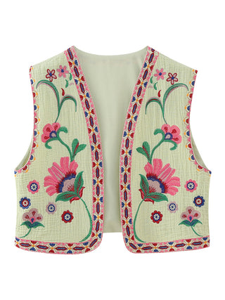 Embroidered Cardigan Vest for Women