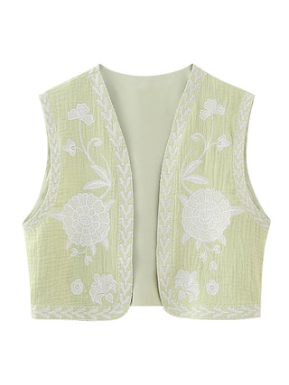 Embroidered Cardigan Vest for Women