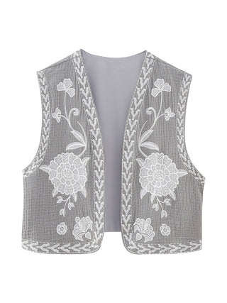 Embroidered Cardigan Vest for Women