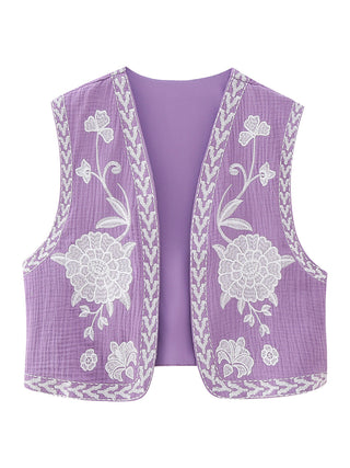 Embroidered Cardigan Vest for Women