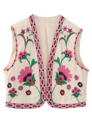 Embroidered Cardigan Vest for Women