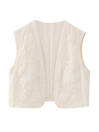 Embroidered Cardigan Vest for Women