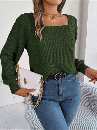 Solid Color Square Neck Twist Sleeve Sweater for Women