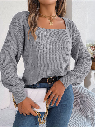 Solid Color Square Neck Twist Sleeve Sweater for Women