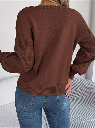 Solid Color Square Neck Twist Sleeve Sweater for Women