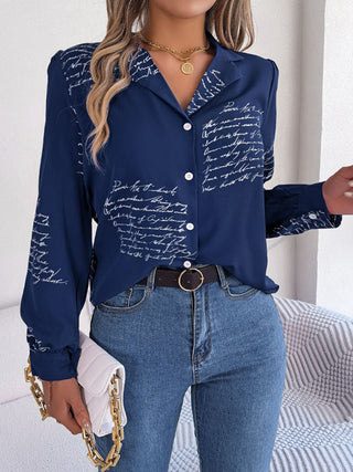 Casual Letter Suit Collar Long-Sleeve Shirt for Women