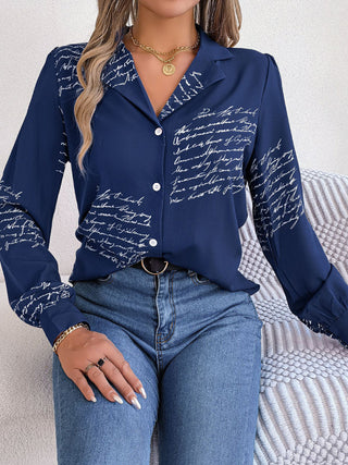 Casual Letter Suit Collar Long-Sleeve Shirt for Women