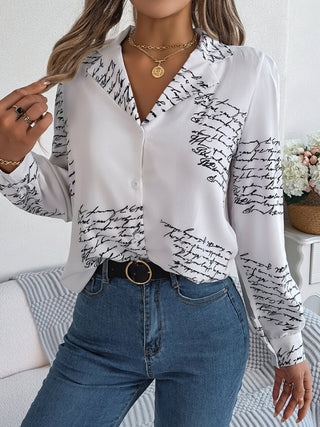 Casual Letter Suit Collar Long-Sleeve Shirt for Women