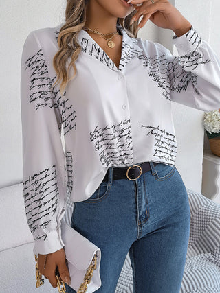 Casual Letter Suit Collar Long-Sleeve Shirt for Women