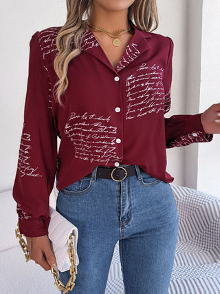 Casual Letter Suit Collar Long-Sleeve Shirt for Women