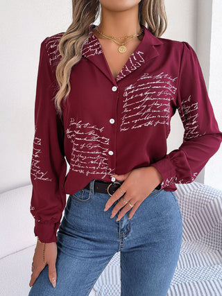 Casual Letter Suit Collar Long-Sleeve Shirt for Women