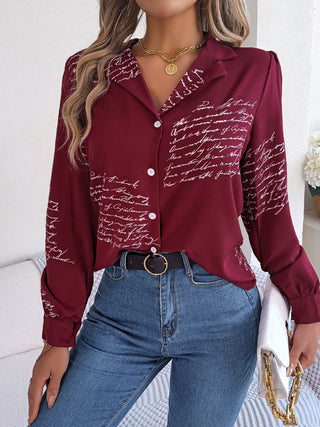 Casual Letter Suit Collar Long-Sleeve Shirt for Women