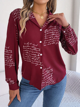 Casual Letter Suit Collar Long-Sleeve Shirt for Women