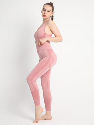 Women's Seamless Dotted Two-piece Peach Hip Trousers Racerback Bra Vest Sports Suit