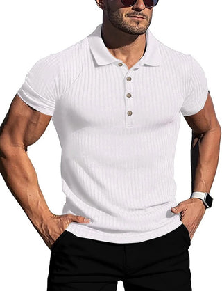 New Men's High Stretch Vertical Stripe Long Sleeve POLO Shirt Slim Fit Short Sleeve Polo Shirt