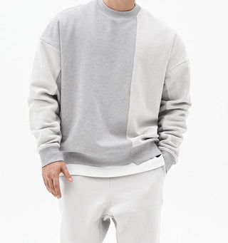 Men's Knitted Stitching Solid Color Casual Crew Neck Sweatshirt