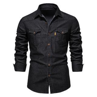 Denim non-iron shirt men's casual solid color non-iron men's long-sleeved shirt