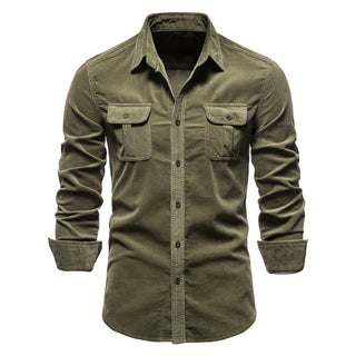 Men's corduroy slim-fit casual long-sleeve shirt