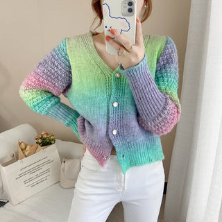 Women's Gradient Color V-neck Knit Cardigan