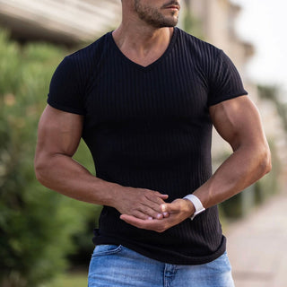 Men's Summer Slim V-neck Sports Breathable Short-sleeved T-shirt