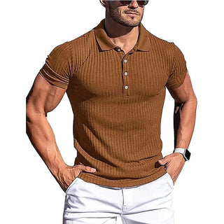 New Men's High Stretch Vertical Stripe Long Sleeve POLO Shirt Slim Fit Short Sleeve Polo Shirt