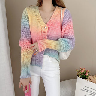 Women's Gradient Color V-neck Knit Cardigan