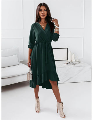 Women's Solid Ruffle Elegant Long Sleeve Dress