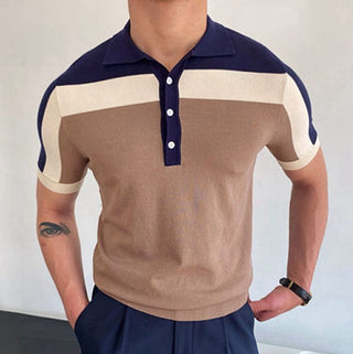 Men's Color Contrast Panel Short Sleeve Polo Shirt