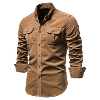 Men's corduroy slim-fit casual long-sleeve shirt