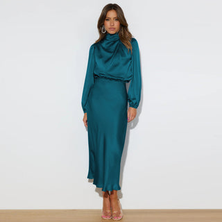 Elegant elegant women's satin long sleeve loose dress