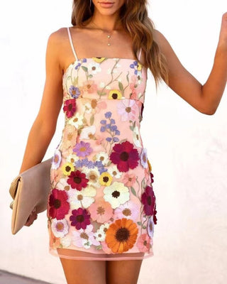 Women's 3D Flower Embroidery Suspender Dress